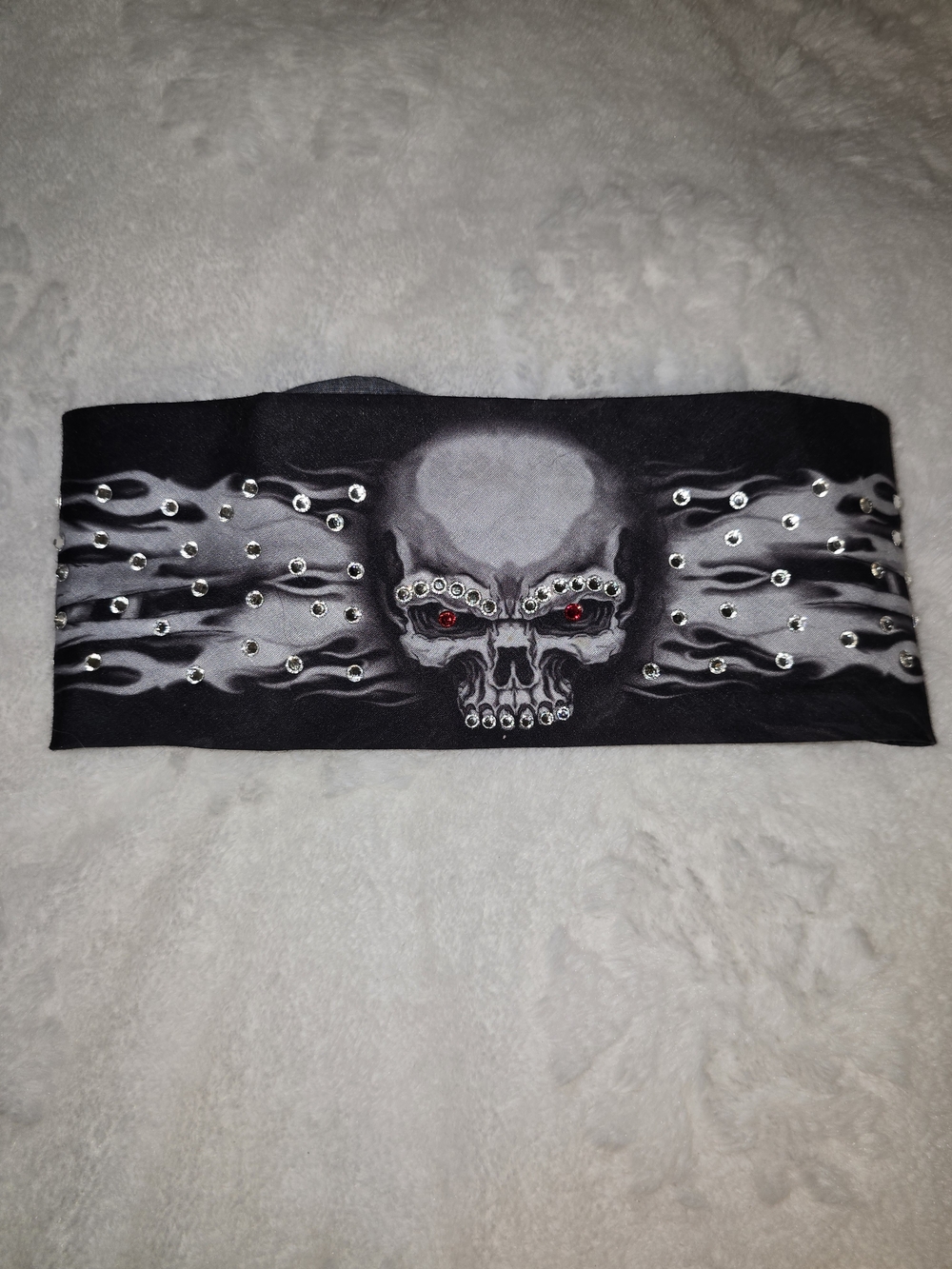 Black Skull Studded Headband with Red Eye Accents